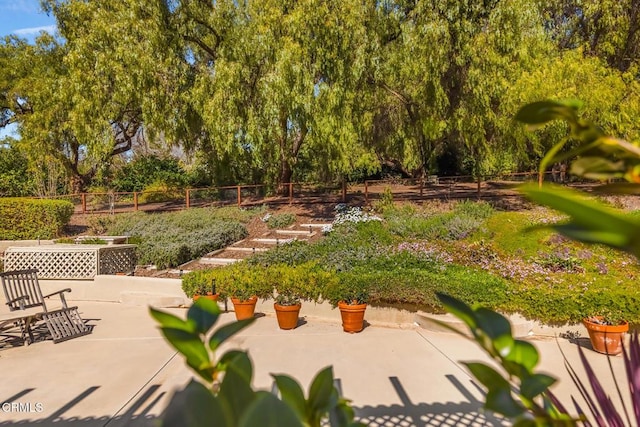 view of property's community with a patio area and fence