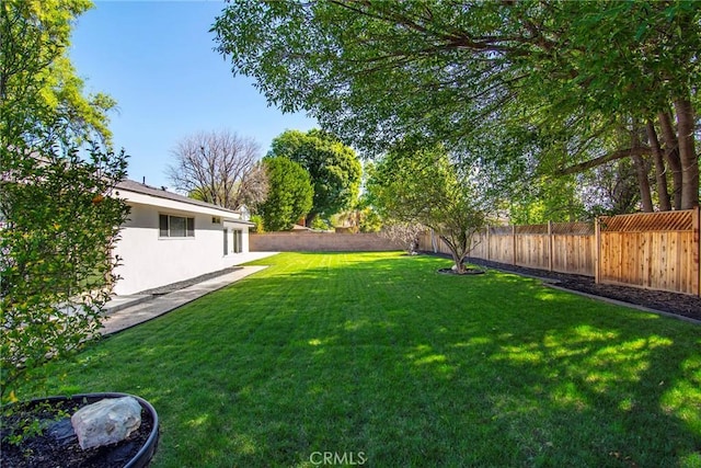 view of yard featuring a fenced backyard