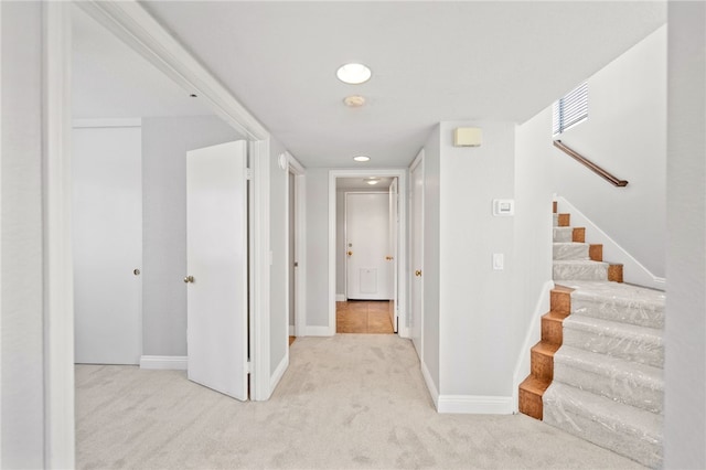 40115 Starling St, Temecula, CA 92591 - hall with carpet flooring, stairs, and recessed lighting