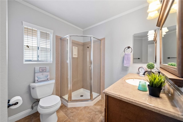 40115 Starling St, Temecula, CA 92591 - bathroom featuring vanity, a stall shower, and ornamental molding