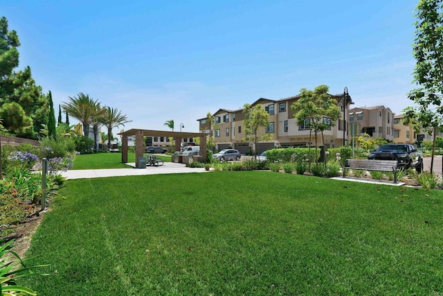 view of community with a lawn and a residential view