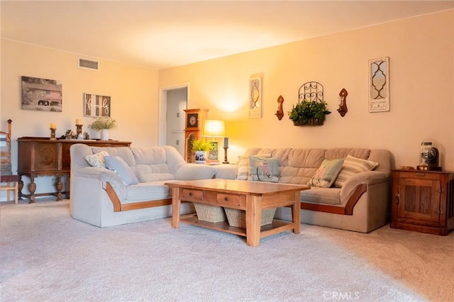 carpeted living room with visible vents