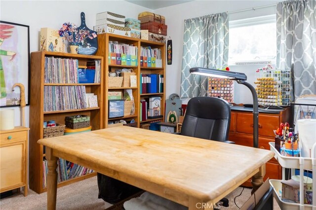 view of carpeted home office