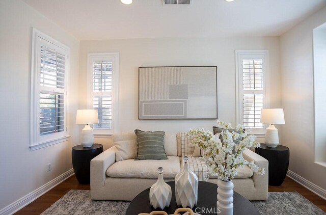 25663 Elmwood Ln, Valencia, CA 91381 - living room with recessed lighting, visible vents, baseboards, and wood finished floors