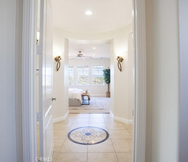 25663 Elmwood Ln, Valencia, CA 91381 - hall featuring light tile patterned floors, baseboards, and recessed lighting