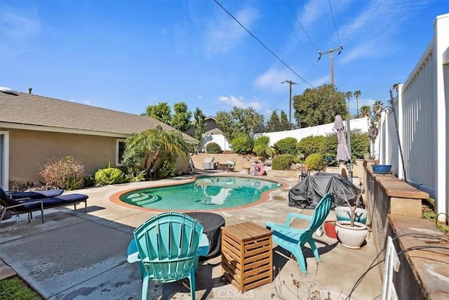 view of pool featuring a patio area, a fenced backyard, and a fenced in pool