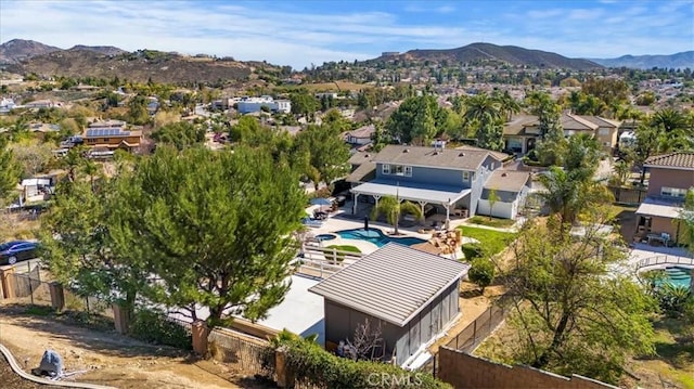 aerial view featuring a residential view and a mountain view