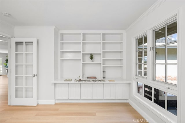 2851 Catalpa St, Newport Beach, CA 92660 - unfurnished office featuring baseboards, crown molding, and light wood finished floors