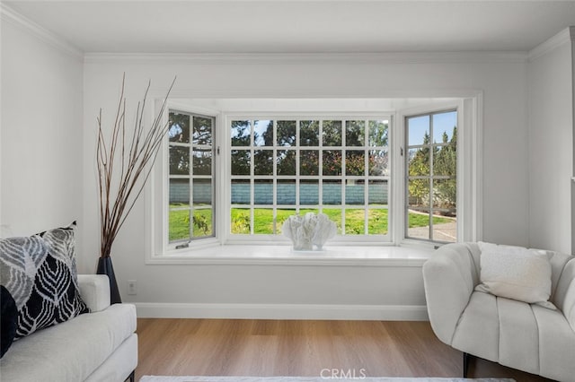 2851 Catalpa St, Newport Beach, CA 92660 - sitting room featuring ornamental molding, wood finished floors, and baseboards