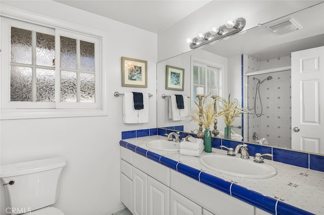 2851 Catalpa St, Newport Beach, CA 92660 - bathroom featuring toilet, a sink, visible vents, and a shower stall
