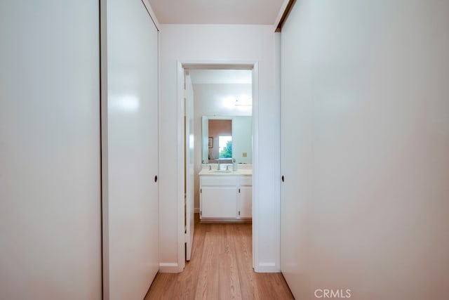 hallway with light wood-style floors