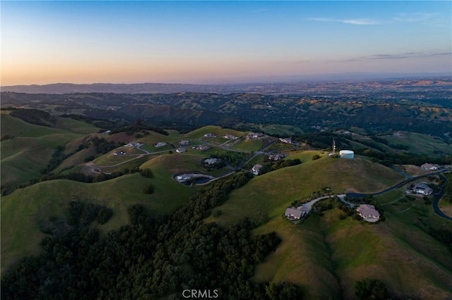 view of aerial view at dusk