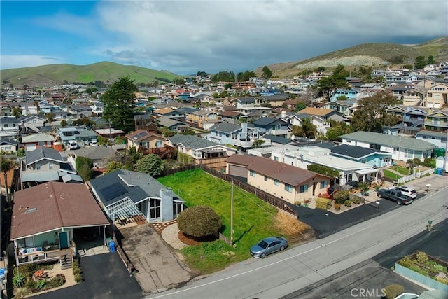 aerial view featuring a residential view and a mountain view