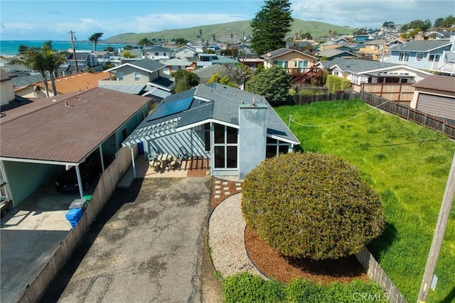 bird's eye view featuring a mountain view and a residential view