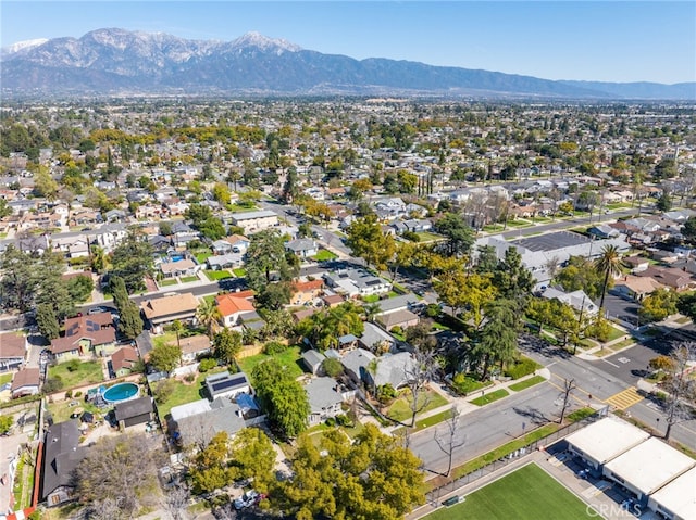 bird's eye view featuring a mountain view and a residential view