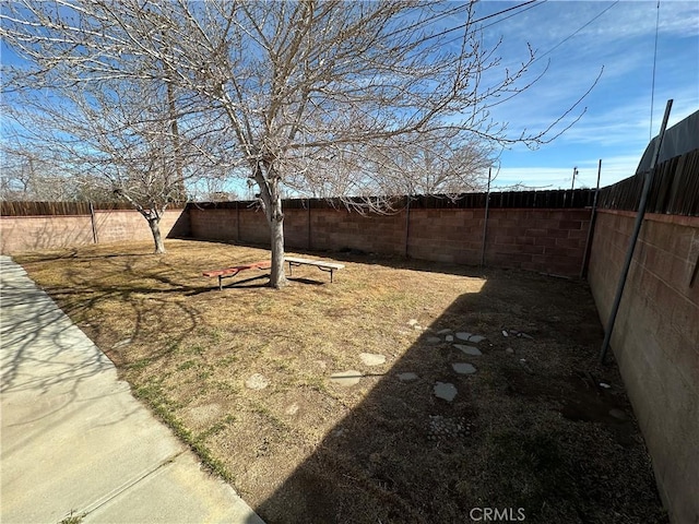 view of yard with a fenced backyard