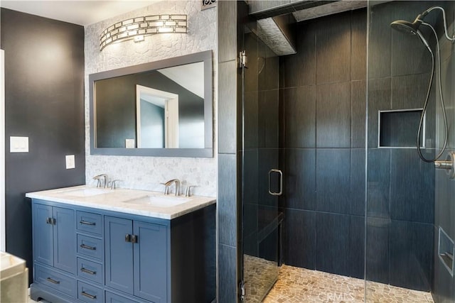2749 E 17th St, Oakland, CA 94601 - bathroom featuring a stall shower and double vanity