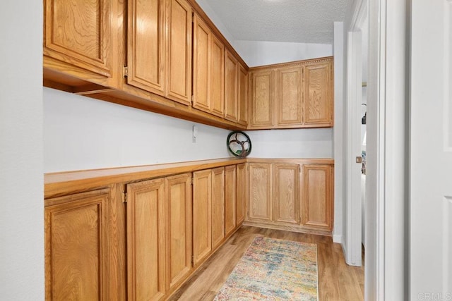 interior space featuring a textured ceiling and light wood-style flooring