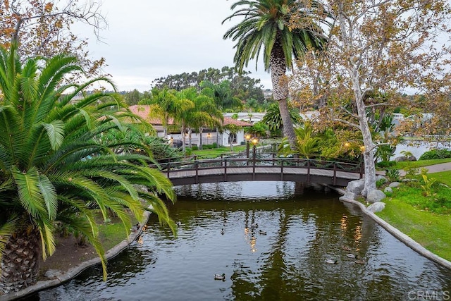 view of property's community with a water view