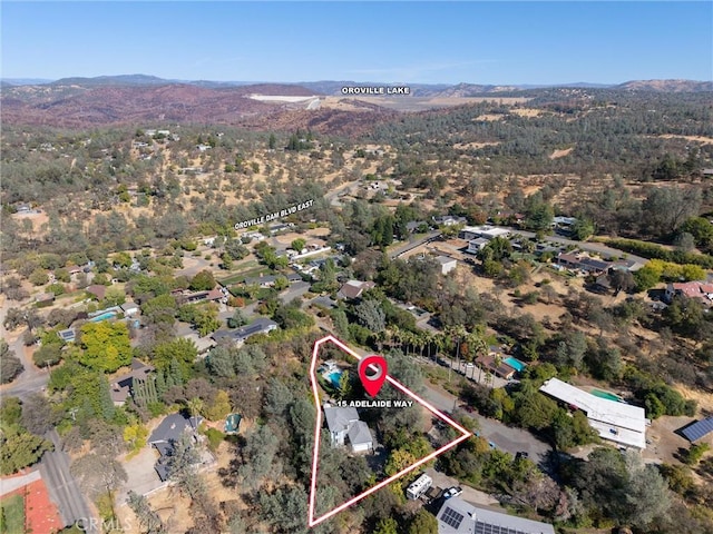 drone / aerial view featuring a mountain view