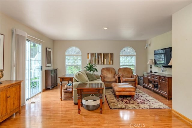 living room featuring light wood-style floors