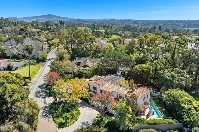 bird's eye view with a mountain view