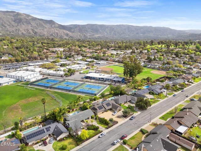 birds eye view of property featuring a residential view and a mountain view