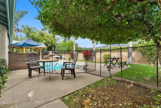 view of pool featuring a patio and a fenced backyard