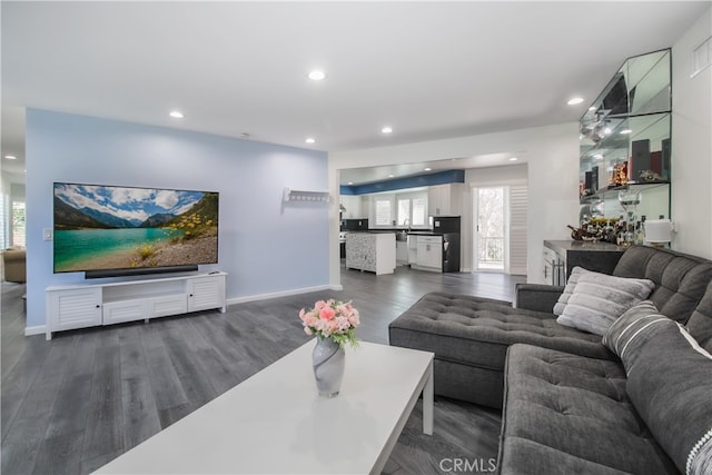 6 Bronco Ln, Bell Canyon, CA 91307 - living room featuring dark wood-style flooring, a healthy amount of sunlight, recessed lighting, and baseboards