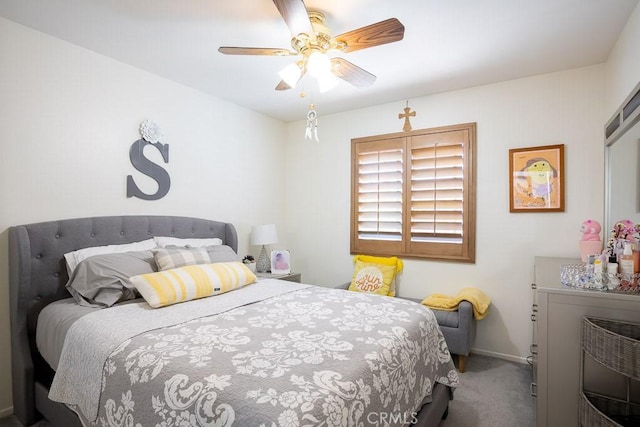 bedroom featuring carpet flooring and a ceiling fan