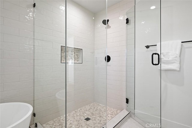 1985 Highland Oaks Dr, Arcadia, CA 91006 - bathroom featuring a stall shower, a freestanding tub, and recessed lighting