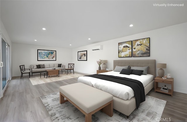 1985 Highland Oaks Dr, Arcadia, CA 91006 - bedroom featuring a wall mounted air conditioner, light wood finished floors, and recessed lighting