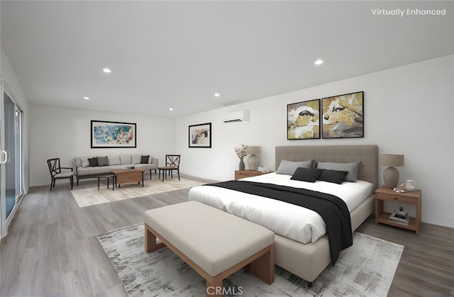 1985 Highland Oaks Dr, Arcadia, CA 91006 - bedroom featuring light wood-style floors, recessed lighting, and a wall unit AC