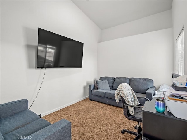 carpeted home office featuring baseboards