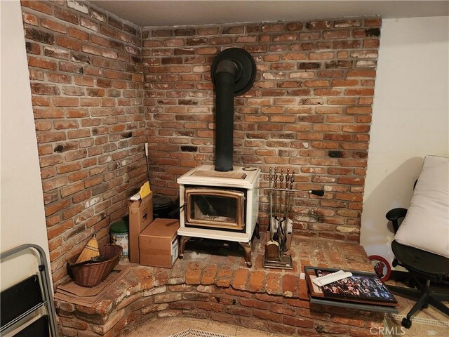 room details featuring a wood stove