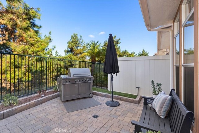 view of patio / terrace with a fenced backyard and area for grilling