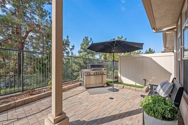 view of patio / terrace with a fenced backyard and area for grilling