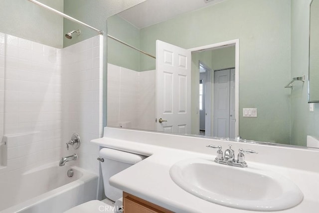 full bath with toilet, tub / shower combination, and vanity