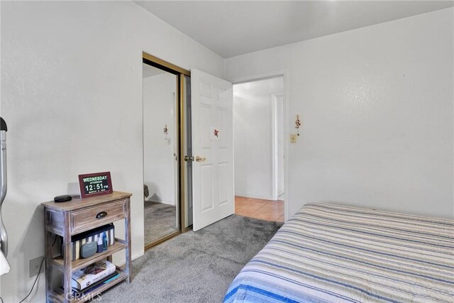 bedroom featuring a closet and carpet