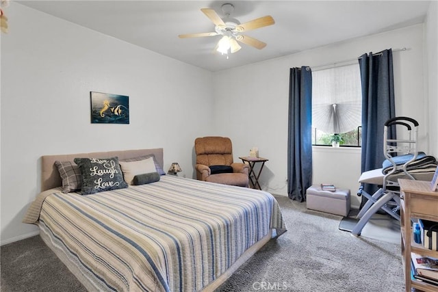 bedroom featuring carpet and a ceiling fan