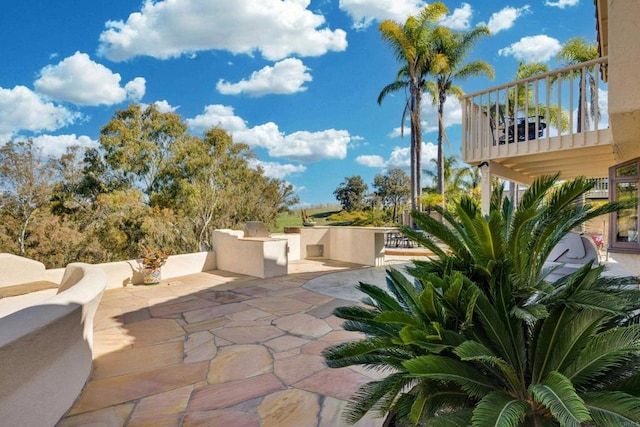 view of patio / terrace with an outdoor kitchen and a balcony