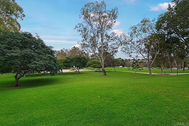 view of property's community with a lawn