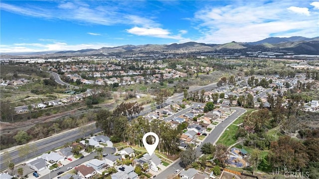 bird's eye view featuring a residential view and a mountain view