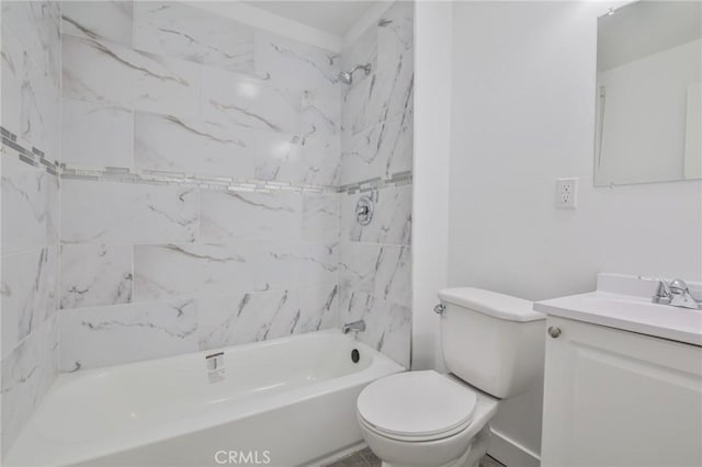 bathroom featuring  shower combination, vanity, and toilet