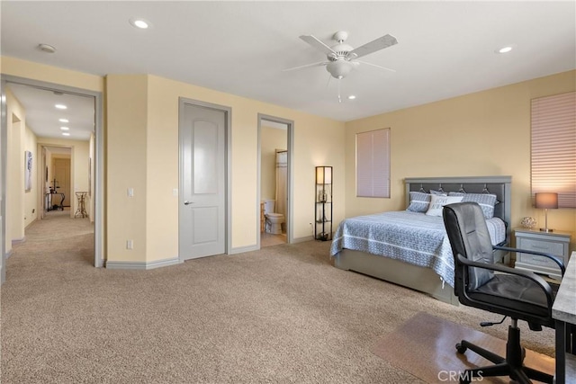 8072 Soft Winds Dr, Corona, CA 92883 - carpeted bedroom with recessed lighting, ensuite bath, a ceiling fan, and an office area