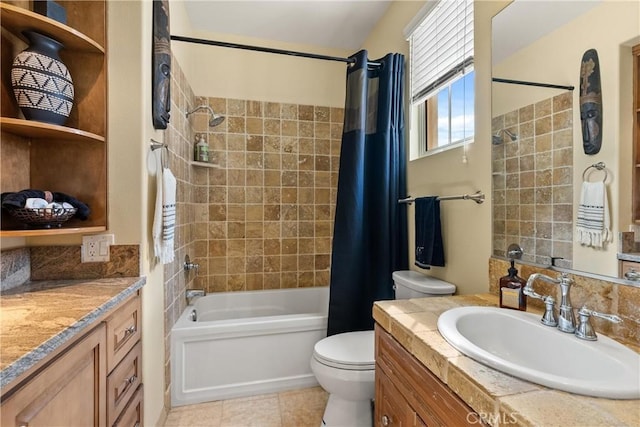 8072 Soft Winds Dr, Corona, CA 92883 - bathroom featuring vanity, shower / tub combo with curtain, and tile patterned floors