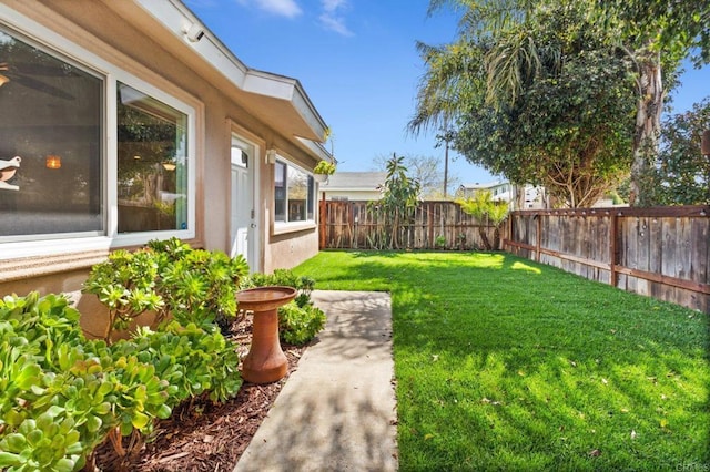 view of yard with a fenced backyard