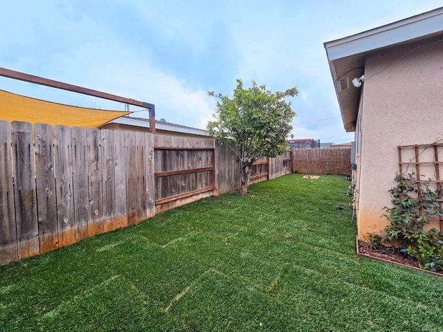 view of yard with a fenced backyard