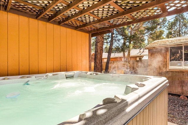 view of patio with a hot tub