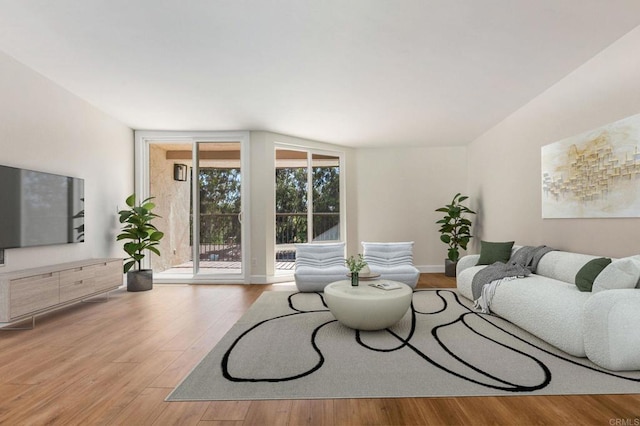 living area featuring baseboards and wood finished floors